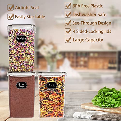 Wildone Extra Large Tall Airtight Food Storage Containers 6.5L/ 5.9Qt, Plastic Bpa Free Kitchen Pantry Storage Containers 4 Pieces For Flour, Sugar, Rice, With 20 Labels & 1 Marker, Black #TOP1
