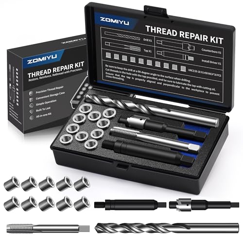 ZOMIYU 5/16-18 SAE Thread Repair Kit, with HSS Drill, HSS Tap, Counterbore, Installation Driver, 10 pcs 304 Stainless Steel Inserts (5/16-18 X 0.450 INCH)