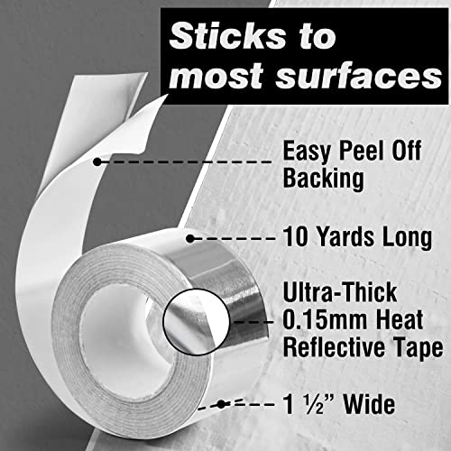 [30 Feet] High Temperature Tape – Aluminum Foil Tape For Metal, Plastic, & Glass – Heat Resistant Tape - 10 Yards, 0.15Mm Thick, 1.5In Width – Furnace Tape, Flue Tape, Dryer Tape, & Grill Tape #TOP3