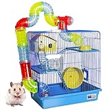 Gaiola Hamster Com Casa Completa 3 Andares Tubo Luxo Premium Grande Acessórios (Azul)