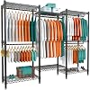 Portable Wardrobe Rack 7 Tiers Wire Shelving Black Garment Rack Compact Extra Large Clothing Racks Metal with 5 Hanging Rods 2 Side Hooks for Hanging Clothes