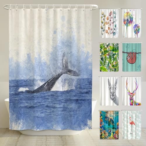 arteneur® - Wal Fisch - Anti-Schimmel Duschvorhang 240x200 - Recycelt mit Öko-Tex Standard 100 - Beschwerter Saum, Blickdicht, Wasserdicht, Waschbar, 16 Ringe & E-Book