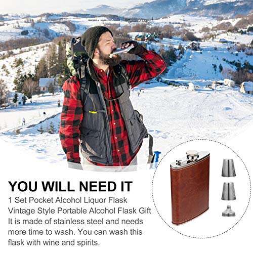 UPKOCH Roestvrijstalen heupfles trechter set fles PU leer wrap voor whisky wodka alcohol zak container rood - Afbeelding 5