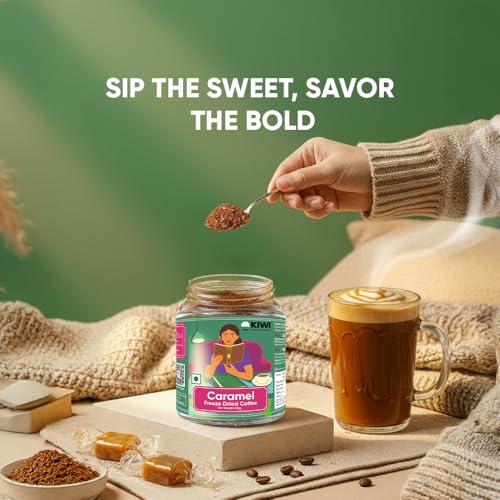 Image of KIWI Kisan Window Caramel Freeze-Dried Instant Coffee, 50g | 100% Arabica | Sourced from Coorg, Karnataka | Smooth Caramel Aroma & Flavour | Easy to Brew Cafe-Style Coffee