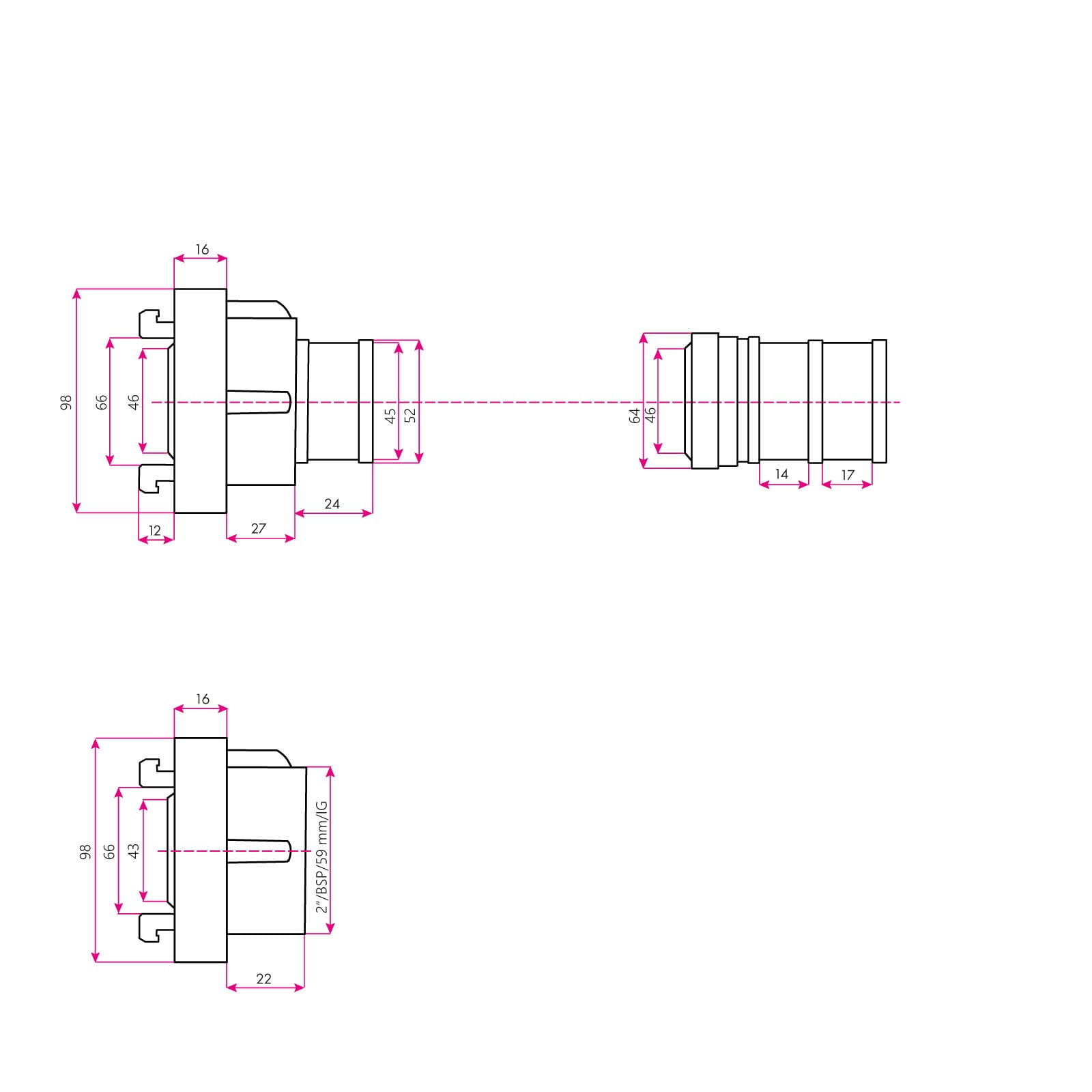 EBERTH 2" Accoppiamento Storz, Accoppiamento Fisso e di Aspirazione in un Set, Raccordo per Tubo Flessibile Storz C con 2 Pollici, Diametro Filettatura Interna 59mm, Diametro Esterno ugello Tubo 52mm