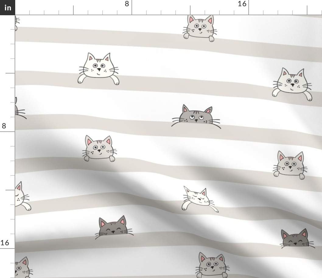 Spoonflower Fabric - Kittens Cat Nursery Gender Neutral Beige Cute Printed on Petal Signature Cotton Fabric by The Yard - Sewing Quilting Apparel Crafts Decor