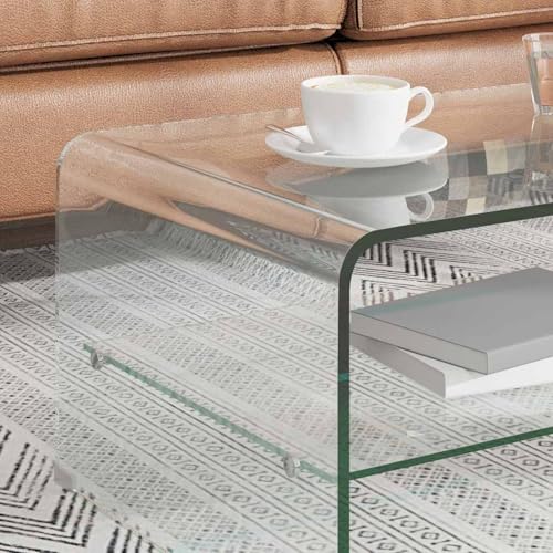 Gecheer Table basse transparente en verre trempé 98x45x31 cm, pour salon, moderne, table basse, table de café, table de salon, table de séjour, table pour...