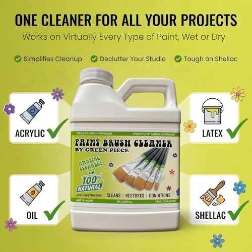 Image of Green Piece Completely Non-Toxic Paint Brush Cleaner (Made in USA) for Paint Cleanup for Brushes (Combo Pack - Paint Brush Cleaner with Mat)