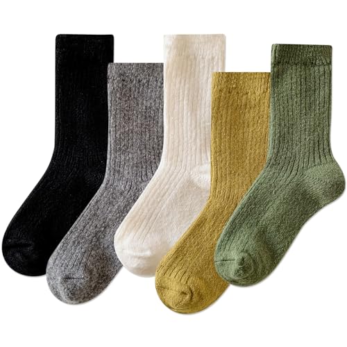 Image of IIG 5 Pairs Women's Vintage Style Thick Wool Warm Winter Crew Socks
