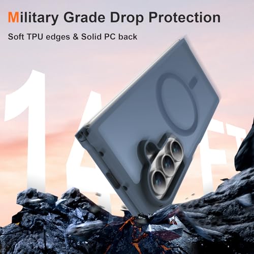 Image of ORETECH Magnetic for Samsung Galaxy Z Fold 7 Case, Translucent Back Non-Slip Hard PC Shockproof Bumper Protective Phone Case Cover for Samsung Z Fold 7 - Navy Blue