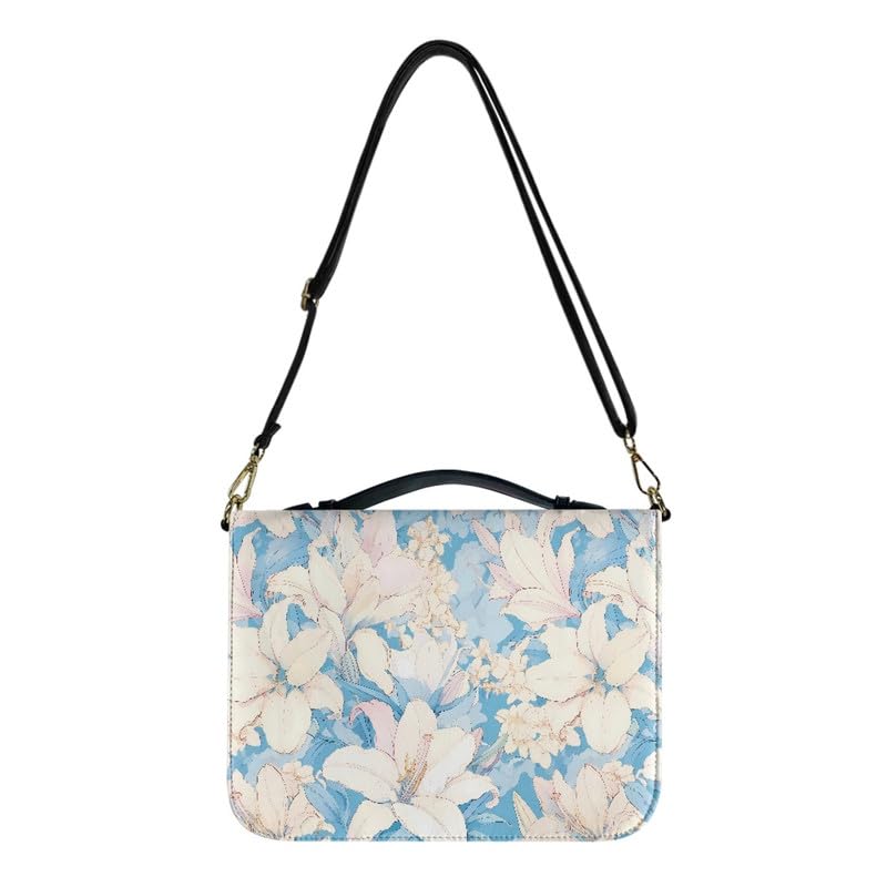 Kuiaobaty Lily Floral Bible Cover Handle Bible Book Case for Women, Watercolor Flower Medium Bible Totes Bags with Pen Phone Slots