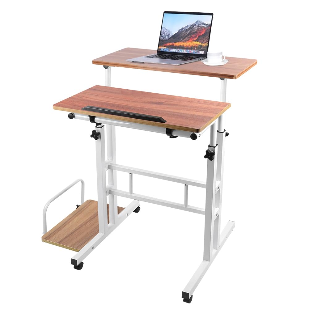 SDdPulse Dunkles Eichenholz, tavolo mobile per computer regolabile in altezza, con ruote, per camera da letto e soggiorno, 82 x 60 x 67-117 cm