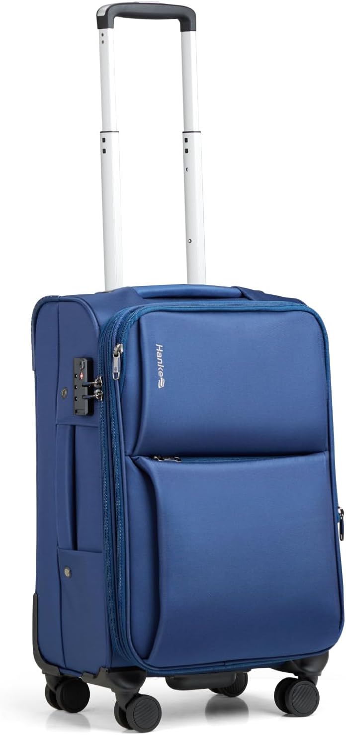 Hanke Softside Expandable 20 Inch Carry On Luggage with Wheels Airline Approved, TSA Luggage Lightweight Rolling Suitcases for Travel Carry On Bag(Blue)