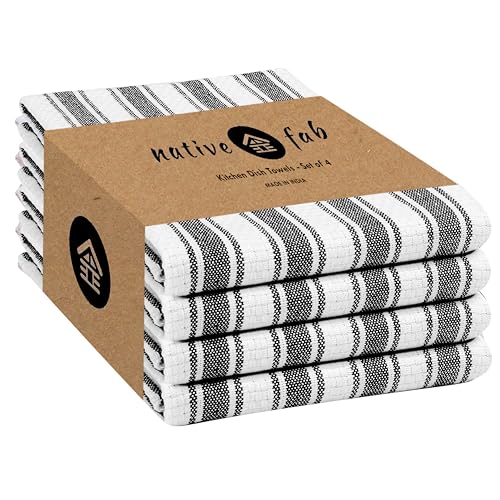Native Fab Stripe Kitchen Towels - 100% Cotton - 4...