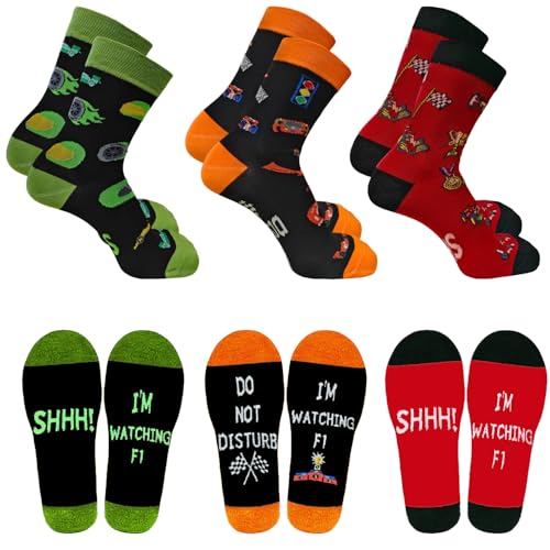 Cadeaux pour les fans de course : lot de 3 paires de chaussettes F1 au design exclusif