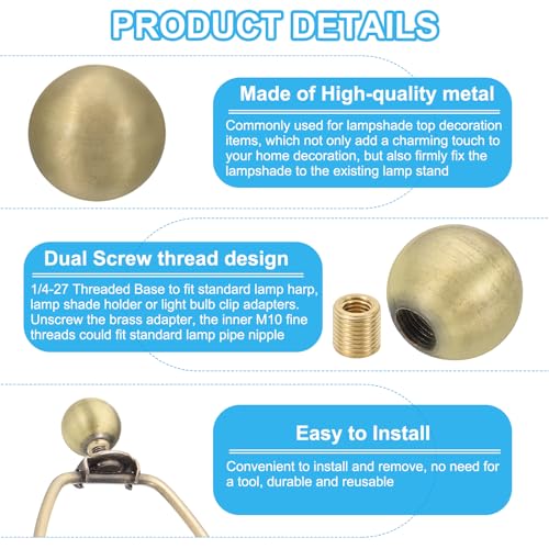 Image of PATIKIL 25mm Ball Lamp Finials Caps Knob, 2 Set Solid Lamp Shade Top Decoration Screw Cap Nuts with Brass Reducing Adapter for Table Lamps Floor Lamps, Bronze