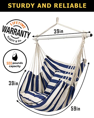 Advokair Hammock Chair Hanging Chair Swing Large With Anti-Slip Steel Spread Bar-Max 500Lbs-2 Cushions #TOP3