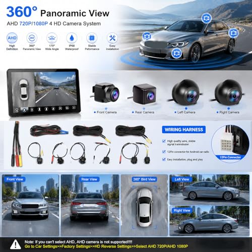 Image of Car AHD 720P /1080P 360 Panoramic System Reversing Camera Set for Android Auto Radio High-Definition Camera