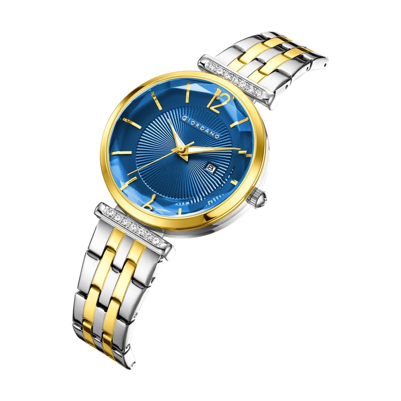 Image of Giordano Exquisite Analog Watch for Women with Round Cut Glass Textured Dial, Date Display Function, Quartz Movement and Stainless Steel Strap - GZ-60111