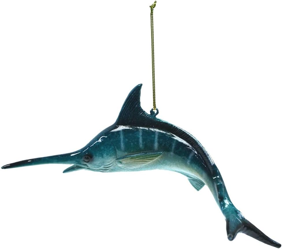Treasure Gurus Hanging Swordfish Christmas Tree Figurine Ornament Holiday Fishing Gift Nautical Xmas Decor