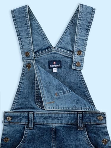 Image of KiddoPanti Girls Solid A-Line Fit Pinafore 5 Pocket Denim Dungaree Skirt