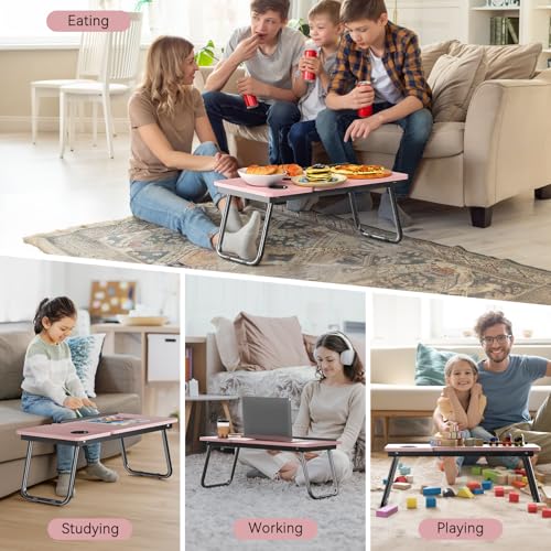 Warmiehomy Laptop Desk, Laptop Bed Table with Foldable Legs & Cup Slot,Reading Holder Notebook Stand with Adjustable Height Angle,Laptop Bed Tray for Bed Sofa Breakfast Work Study Reading (Pink) - Image 6