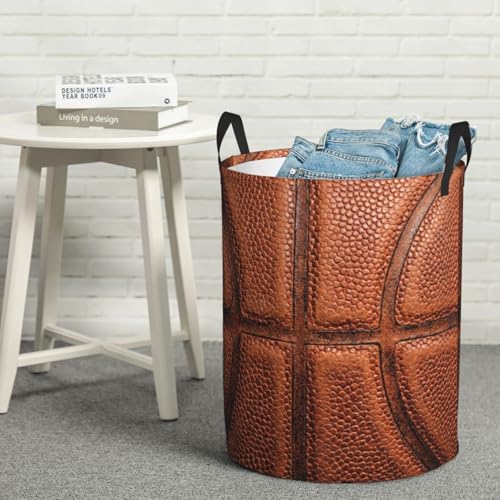 Image of Basketball Round Laundry Hamper Basket Ball Texture Storage Basket Toys Clothes Organizer Bin For Home Bathroom Bedroom Dorm Nursery, 38l
