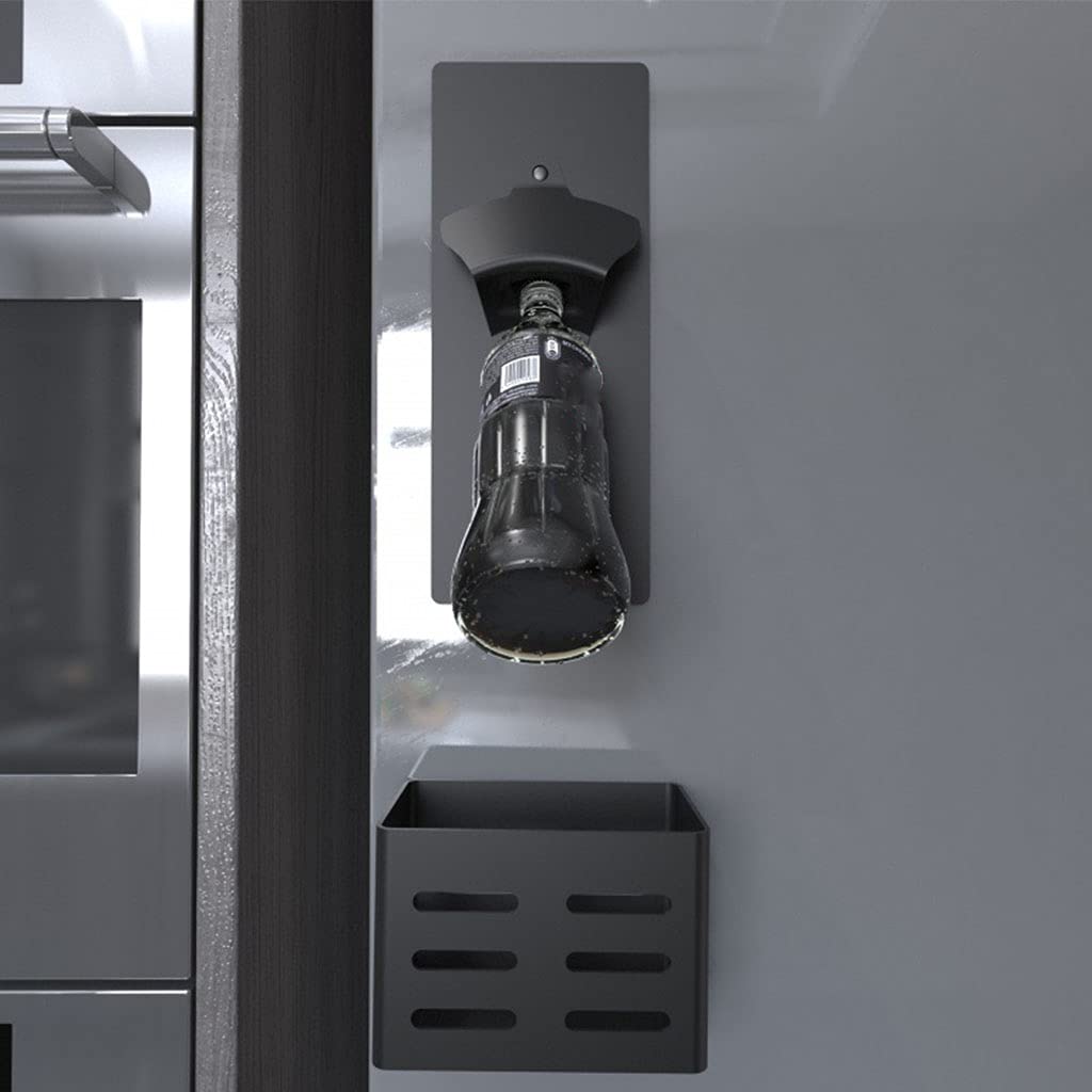 Abridor de botellas de cerveza con colector de metal montado en la pared de acero inoxidable para nevera con colección de botellas grandes