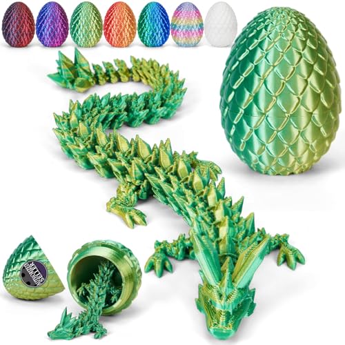 Merrwon 3D-Gedruckter Drache (28,5 cm) mit Drachenei – Ostern Spielzeug und Deko, Ostergeschenke Kinder, Lasergrün