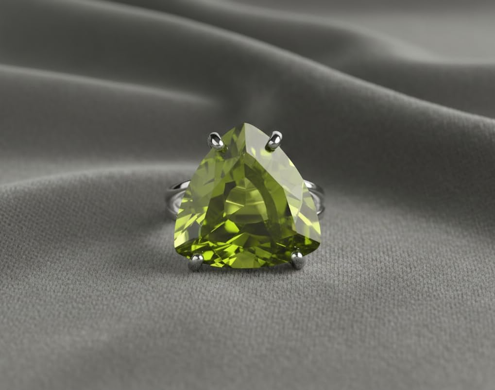 Peridot Trillion Cut Silver Gemstone Ring Solid 925 Sterling Jewelry Peridot Green Stone Trillion Ring Art Deco Vintage August Birthstone Ring