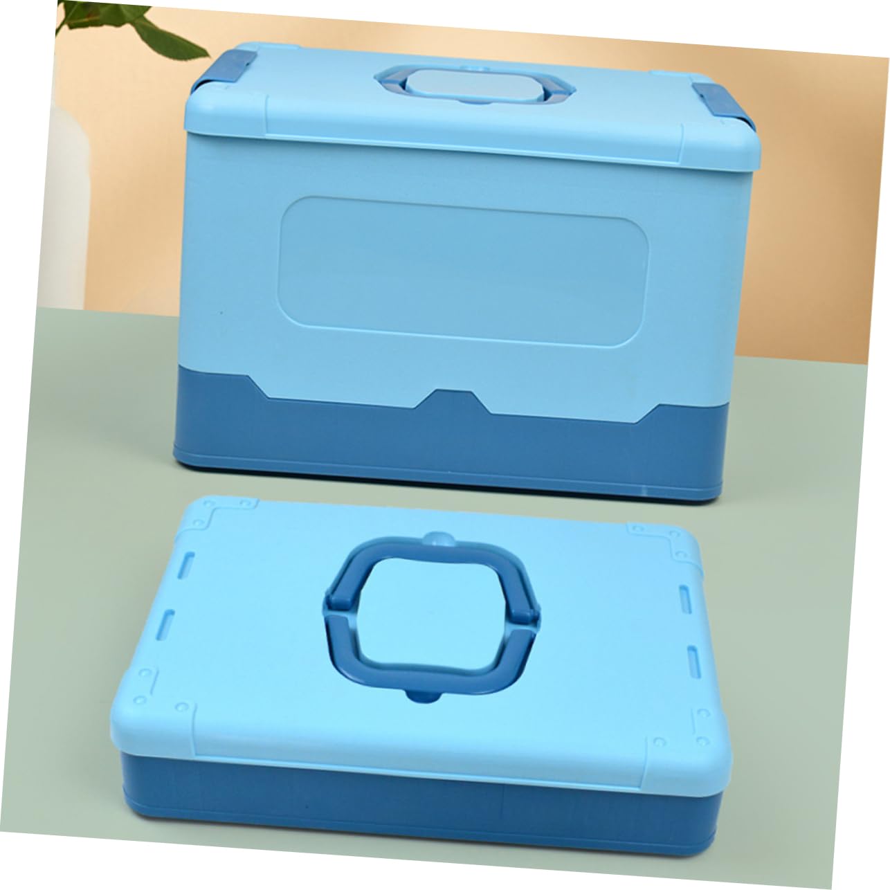 Angoily Portable Toolbox Plastic Case Handle for Tools Toys Car Office Home Storage, Blue, 34x23.5cm