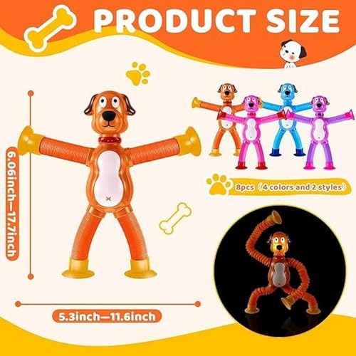 Image of Pop Tubes Sensory Fidget Toys for Girl Kid 6PCS, Suction Cup Dog Toy Autism Toddler Toys Autistic Airplane Travel Toys Cute Stocking Stuffer Gift Cool Toys for Kid