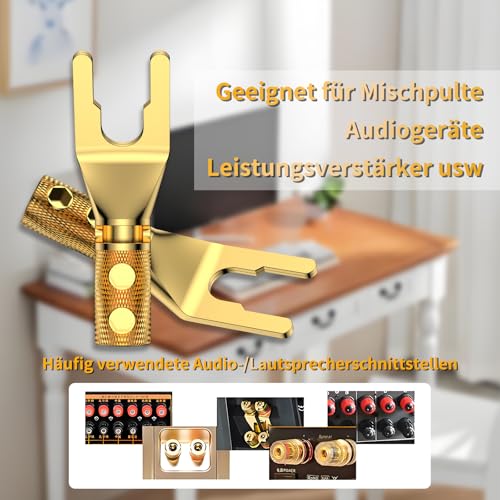 4. Bild von Tertullus 8 Stück Reines Kupfer Vergoldete Schrauben Lautsprecher Kabelschuh Gabel Klemmen Gabelschuhe U Stecker Für HiFi Anlage Verstärker/Lautsprecher, Lautsprecherkabel Bis 4,5mm