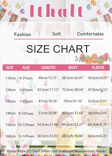Image of Ithalt Kids Easter Shirts for Girls Cute Bunny Graphic Tshirt Easter Long Sleeve Tops 5-14y