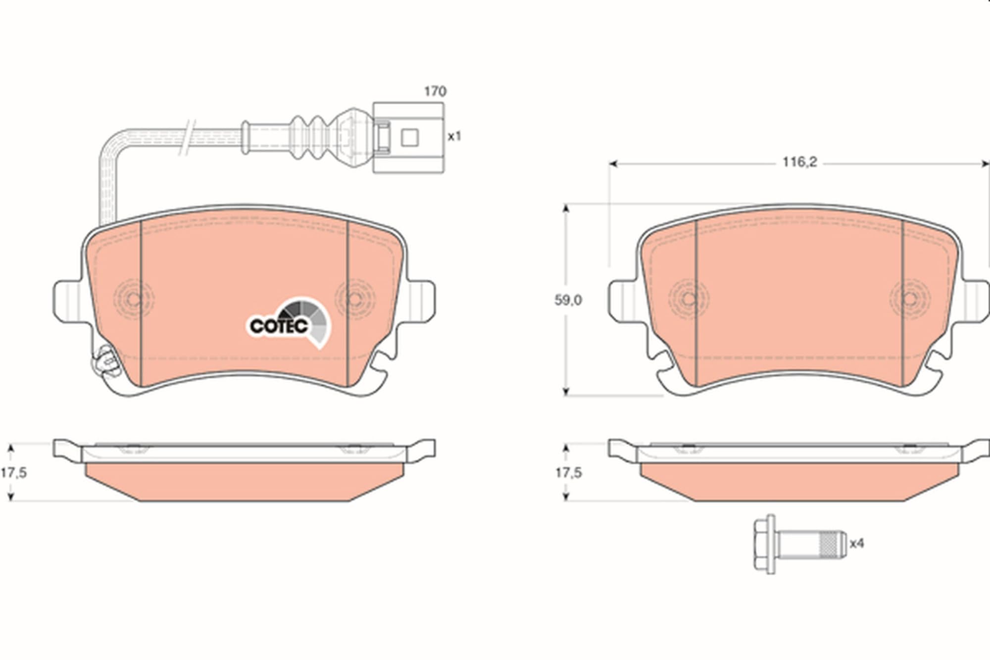 Image secondaire de TRW GDB1557 Kit De Plaquettes De Frein Frein à Disque COTEC pour Volkswagen Transporter MK VI Fourgon (SGA, SGH, SHA, SHH) 2015-