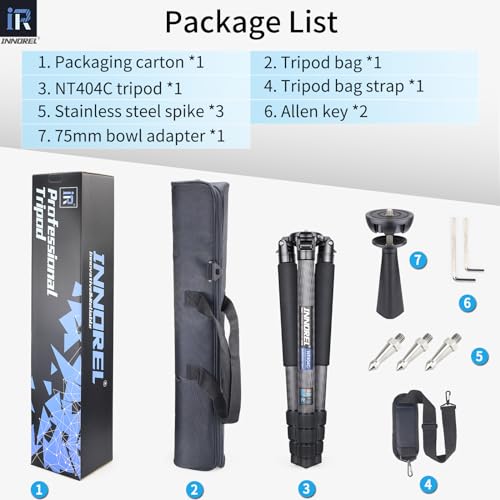 Image of INNOREL NT404C Carbon Fiber Tripod Professional Birdwatching Heavy Duty Camera 66lb /30kg Max Load 40mm Max Tube Diameter Bowl Tripod Birdwatching Camera Stand with 75mm Universal Bowl Adapter