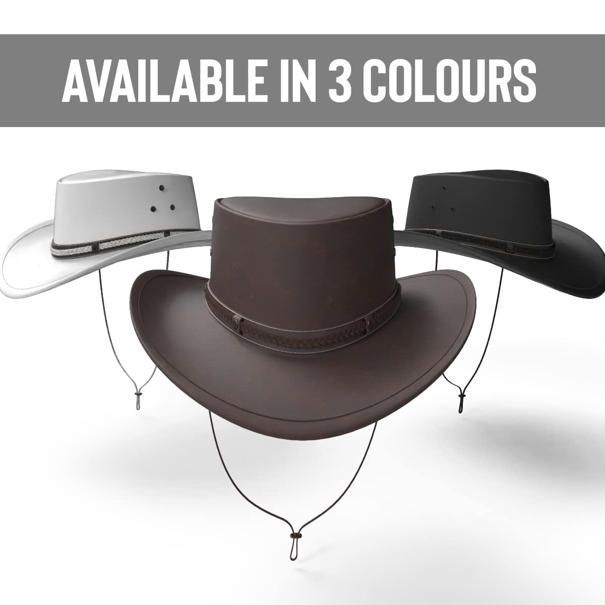 HADZAM Sombrero vaquero de cuero resistente a la lluvia | Sombrero occidental para lluvia | Sombreros de cuero duradero para hombre | Sombrero Outback, Negro, XL