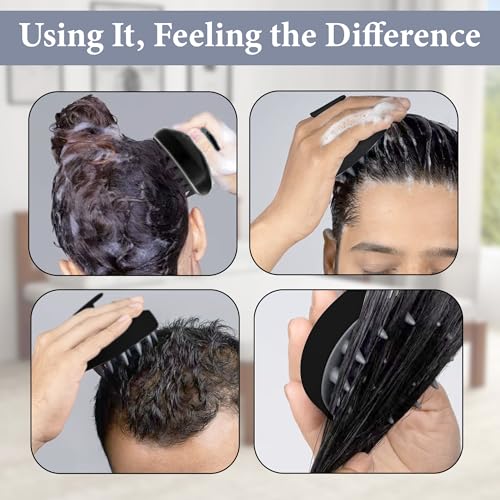 Image of GLUN Pack of 2 Scalp Shampoo Brush - Silicone Hair Scalp Massager for Dandruff Removal & Deep Cleansing (Black)