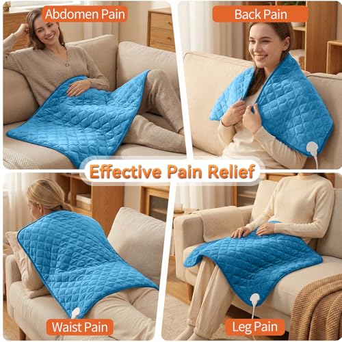 Image of King Size Electric Heating Pad for Back Pain 32 inchx24 inch Extra Large Heating Pad for Period Cramps Relief & Body Neck Shoulder Auto Shut Off Heat Pad Temperature Settings Machine Washable Blue