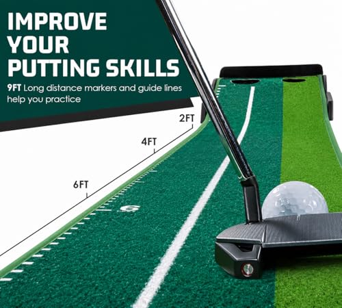 Image of Leosportz Golf Putting Mat 2.5 Meter with Auto Ball Return, Indoor Putting Green for Home Office Practice, Dual Hole Golf Training Mat | Ball and Club Not Included (2.5m, Retracable Mat Set)