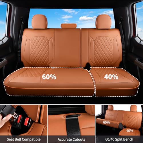 Image of Huidasource Tacoma Car Seat Covers Brown Fit for 3rd Gen Toyota Tacoma 2016-2023 Double & Crew Cab SR SR5 Limited TRD Sport /Pro /Off Road, Front & Back Leather Truck Seat Cover (Full Set /Brown)