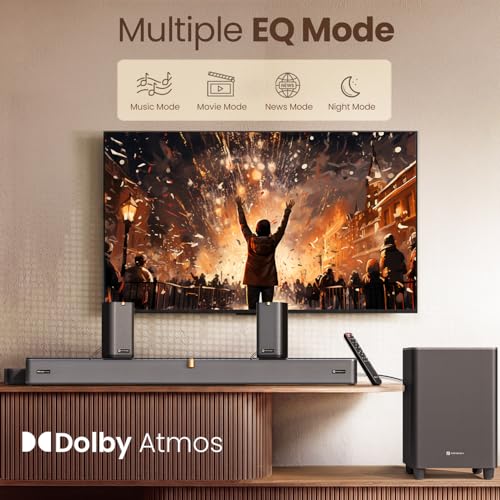 Image of Portronics 600W Sound Slick X1 5.1.2 CH Dolby Atmos Soundbar Home Theatre with Wireless Satellite Speaker, Wired Subwoofer, Wide Comptability, HDMI ARC, Bluetooth & Optical Connectivity (Black)