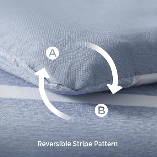 Bedsure Blue Comforter Set, Queen Size Bedding Set, Striped 7 Piece | Bed in a Bag, Bedroom, Plaid, Nautical, Cationic Dyeing, Gift Choice, Whisper-Quiet, OEKO - image 5