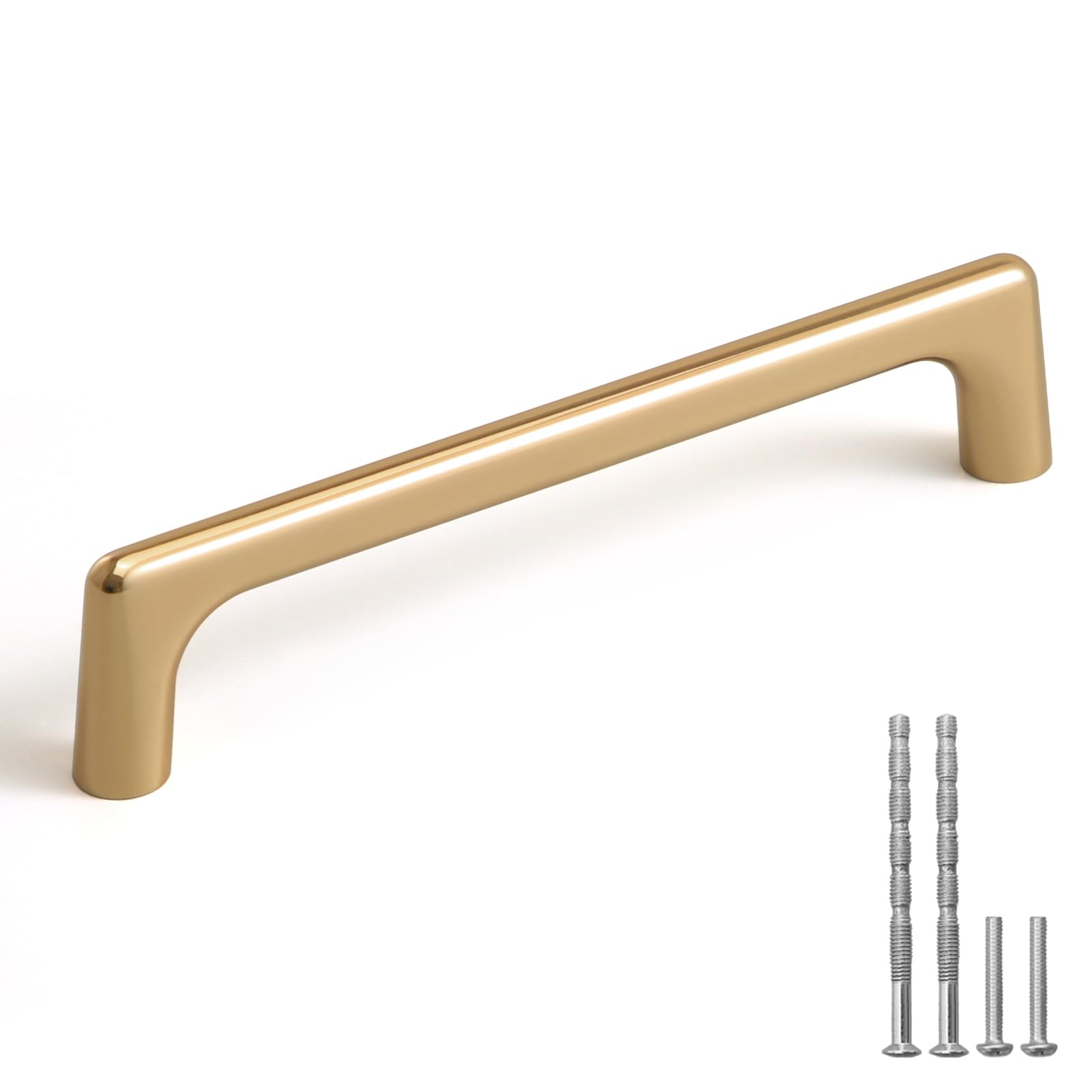 YAGU Modern 5 Pack Polished Brass Cabinet Pulls 5 Inch Hole Center Kitchen Drawer Handles Shining Golden Hardware for Bathroom Cupboard Dresser
