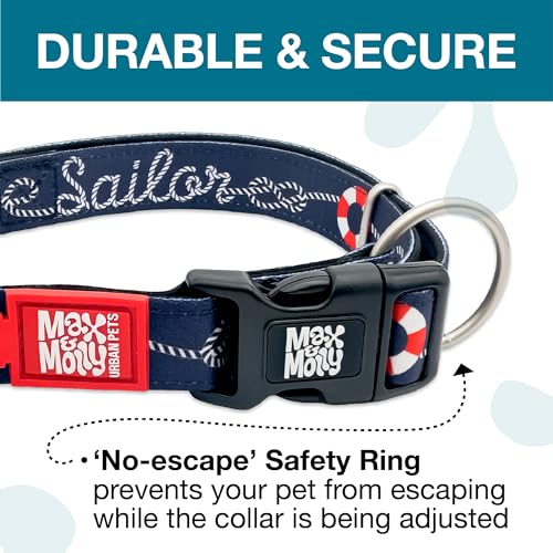 Max & Molly Sailor Hundehalsband mit Sicherheits-QR-Code, Hundemarke, weich, verstellbar und wasserdicht, niedliches Sommer-Strand-Themen-Designs für Mädchen und Jungen, Hunde und Welpen, Größe M