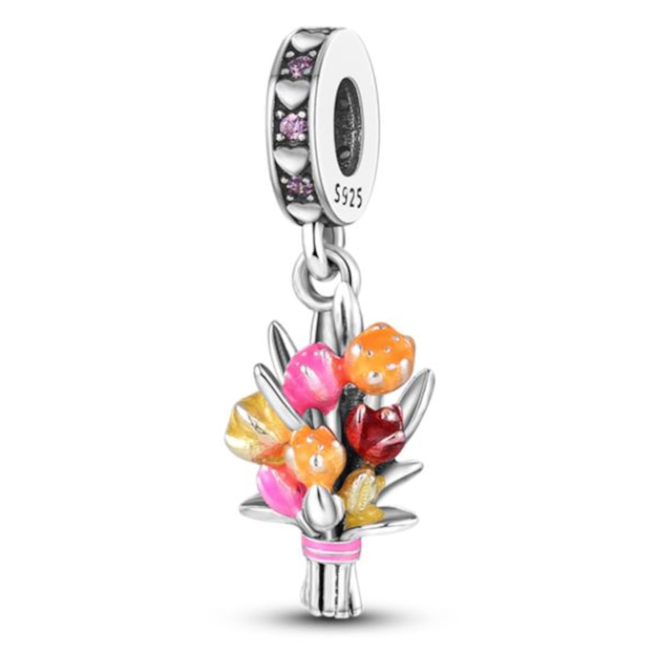 Abalorio ramo de flores en caja de regalo para pulsera Pandora en plata y esmalte 3