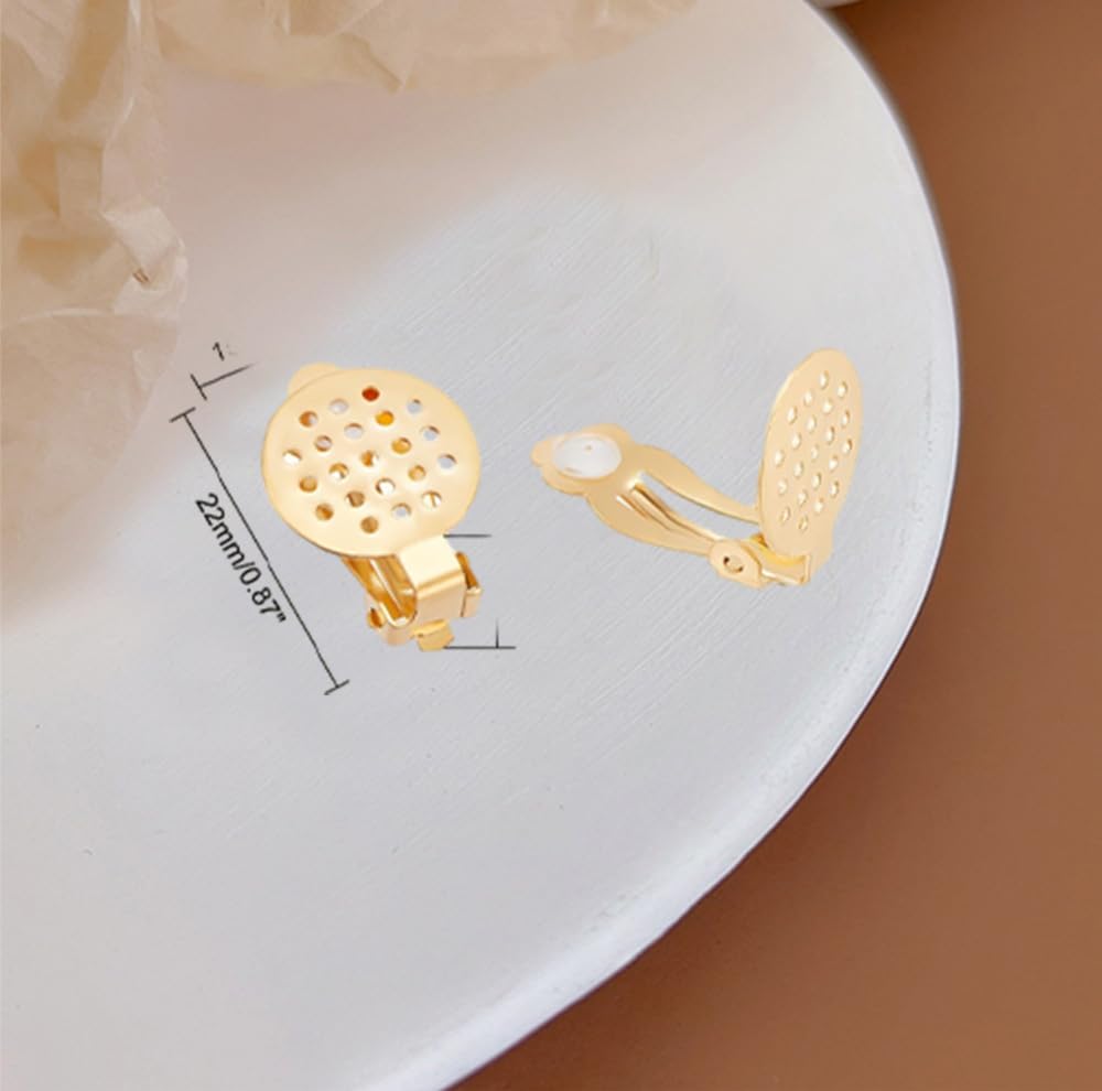 Clip-On Orecchini Acciaio Inossidabile Oro 20 Pezzi Rotondo Piatto Dorso Vassoio Convertitori Donne