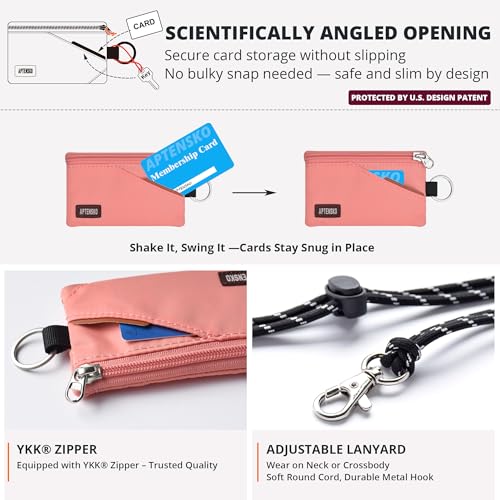 Image of RFID Blocking Travel Wallet with Adjustable Lanyard, Small Nylon Zipper Pouch and Badge Holder for ID, Credit Cards, Cash, Keys, Commuters (Coral Blush)