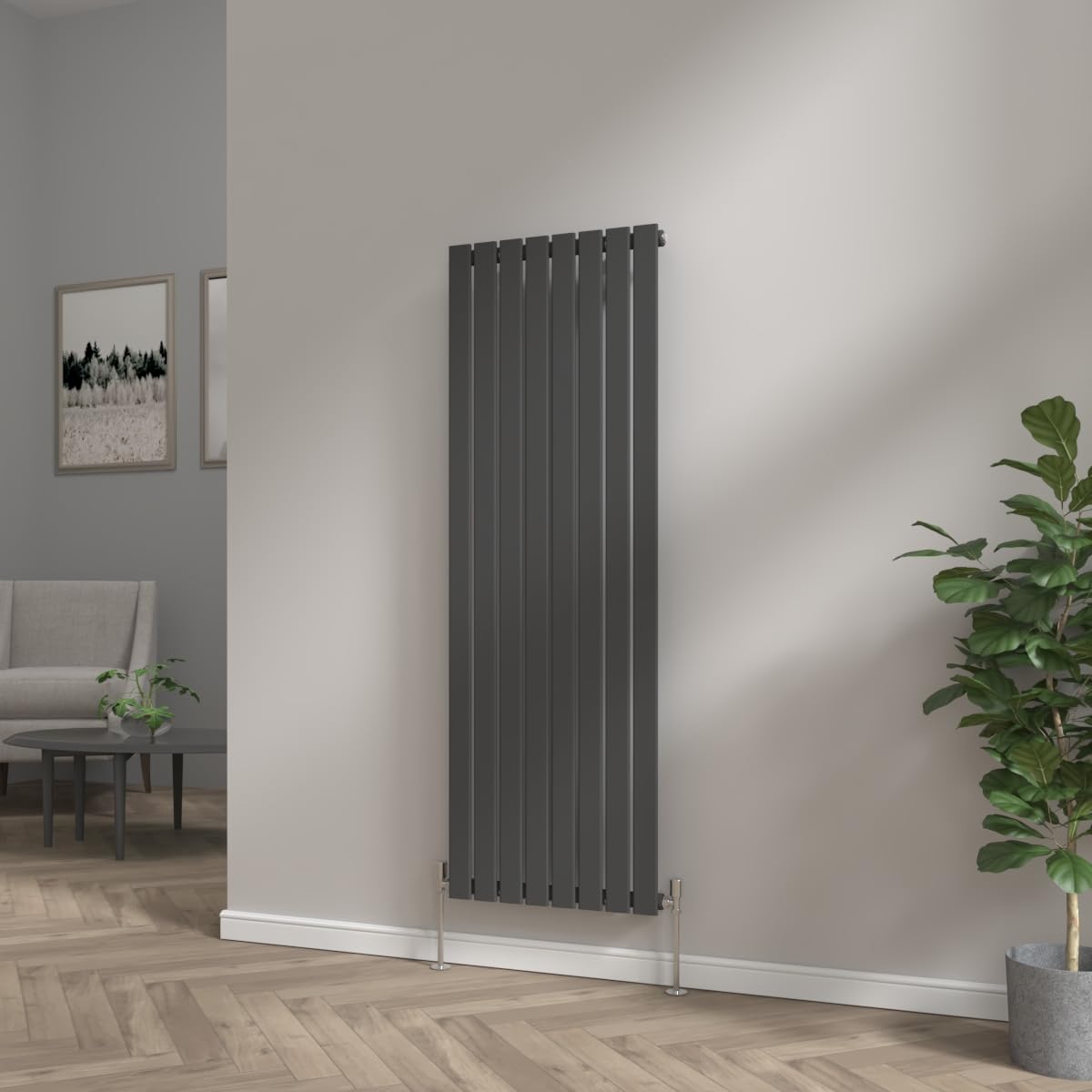 NRG 1600x544 Vertical Column Designer Radiator Black Single Flat Panel โ image 1