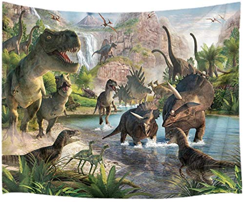 Ulticool – Tapisserie Murale Décorative Chambre - Groupe de Dinosaures T-Rex - 200 x 150 cm Grand – Papier Peint Tissu – Tapestry Aesthetic Wall - Décoration Panoramique
